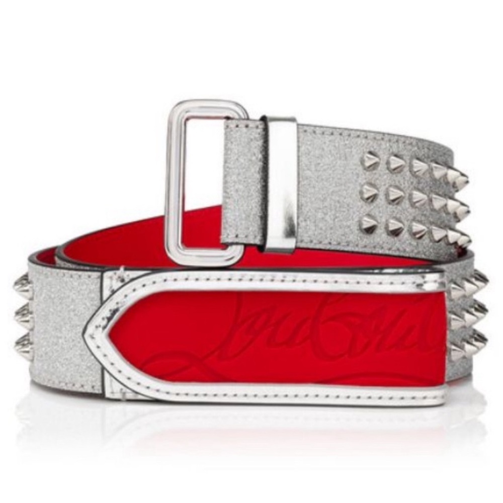 Christian Louboutin Silver and Red Studded Belt